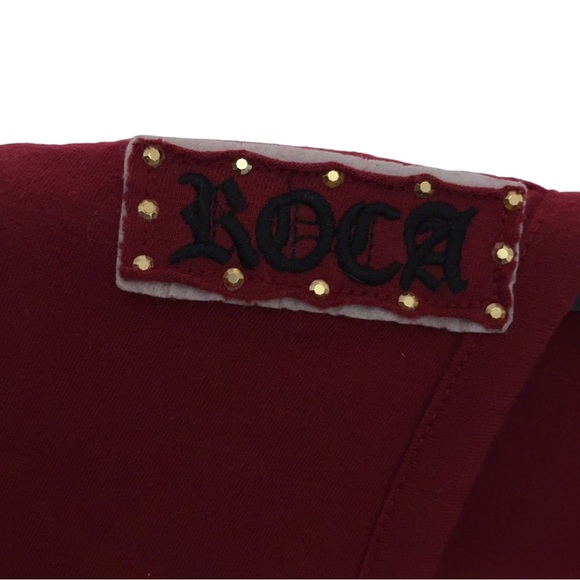 Rocawear Womens Vintage Tshirt with Ruched Sides Patches Studs - Picture 3 of 8